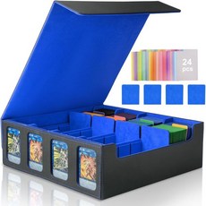 MTG 커맨더 카드 덱 박스 디스플레이 3000개 이상 4개 토플로더 및 24개 컬러 구분선 포함 매직 PTCG 스포츠 저장 블랙 블루, 검정 & 파랑