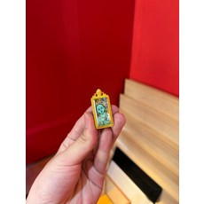 全新半手繪西藏熱貢綠度母小唐卡吊墜, 如圖所示, 1個