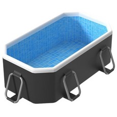 免充氣摺疊兒童泳池，贈豪華戲水配件，摺疊收納方便，兒童游泳戲水池，多尺寸可選, 夜灰色藍【贈豪華戲水組】, 1個