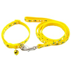 퍼플펫 반려동물 초경량 목줄 + 리드줄 세트, 노랑색(하트무늬), 1개