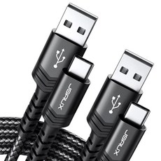 JSAUX USB A to C타입 고속 충전케이블 알루미늄 합금 케이블, 2개, 블랙, 2m