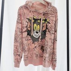 扉娜VINASHOP 粉色卡通貓咪刷絨帽T上衣, 1個