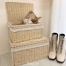 手工編織置物收納籃 鄉村風藤編雜物衣物收納箱 附蓋, 小31*21*15.5cm,衕尺寸不能一次買兩個體積會過大, 1個