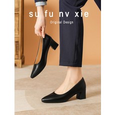 저소음 미들힐 여성 면접구두 발편한 펌프스힐