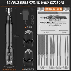 電動調速銼刀 往複式鋸銼 金屬修邊木料去毛刺 鋼銼鉗工磨鐵打磨工具 多功能調速 往複式設計, 12V調速鋸銼雙電池標配+銼刀10根, 1個