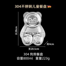 YIChu-兒童餐盤304不鏽鋼盤卡通寶寶家用幼兒園卡通盤子316分格餐盤批發 PXUL, 304狗熊餐盤, 1個