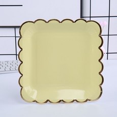 一次性紙碗 燙金加厚 生日派對小吃碗, 9寸方盤黃色10個, 1個