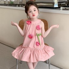 女寶寶夏季掛脖無袖背心裙 立體花朵公主裙