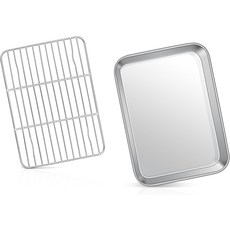 9인치 베이킹 시트 팬 랙 세트 조이페어 스테인리스 토스터 오븐 트레이 및 냉각 쿠키젤리 롤베이컨미트 상업용 금속 녹슬지 않음 식기세척기 안전, 9 Inch