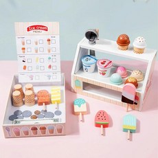 아이스크림 카운터 놀이 세트 음식 장난감 동전 역할 주방 액세서리, A