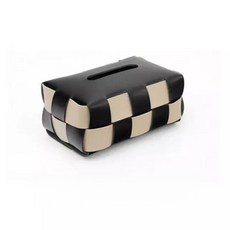 棋盤格奶油色皮革紙巾盒 居家辦公車內收納面紙盒, 黑