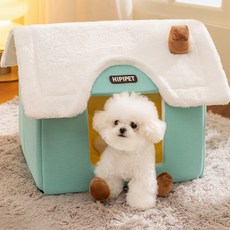 반려동물 방석 소프트 쿠션 지붕 강아지 집 고양이 집 포근한 숨숨집 하우스, 1개, 블루