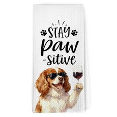 Dibor Funny Yorkie 와인 바 주방 타월 행주 요키 선물 장식 접시 타월 요크셔 테리어 선물 스테이 포 시티브 영감을 주는 장식용 핸드 티 타월 주방용 40.6 x, Cavalier King Charles