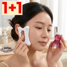굿라이프 괄사 마사지기 문어 두피 얼굴 목 2종, 화이트핑크, 1세트