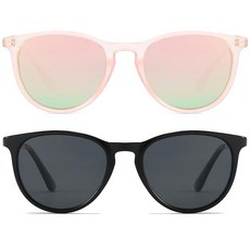 PORADAY 편광 아동용 선글라스 여아용 남아용 100% UV-400 보호 만 3-9세 어린이에게 적합 2팩 (핑크 미러+블랙 프레임/그레이 렌즈) MM