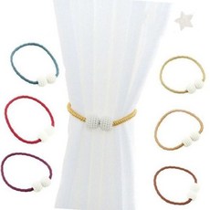 레이스 장식 커튼고정끈 6p 세트 진주 포인트 자석형 창문 가리개 묶음끈 홀더, 1개, 네이비