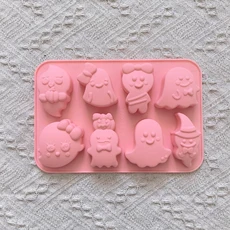 1개 8구 및 8가지 스타일의 유령 모양 실리콘 몰드 초콜릿 디저트 쿠키 DIY 논스틱 베이킹, 01 011pink