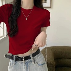 무지 세미크롭 반팔티 여름 기본티 스판 쫀쫀한 이너티 레이어드 핏 보장 체형 커버