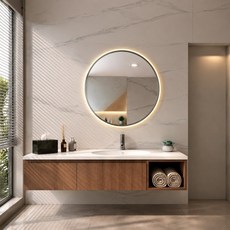 LED智能浴室鏡 觸控調光 60cm可調色溫明暗 正面發光 浴室鏡 鏡櫃 HR24801/HR248, HR24801咖啡色框, 咖啡色框