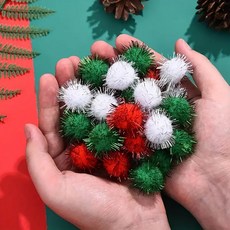크리스마스 반짝이 폼폼이 색방울, 15mm, 레드+그린+화이트, 200개