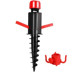 노 브랜드 비치 우산 모래 앵커 야외 캠핑 파라솔 스탠드 기반 파티오 잔디 정원 교수형 후크 포함, 블랙 레드, 없이