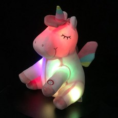 LED發光獨角獸毛絨玩具 彩虹獨角馬公仔 禮物, 白,30cm, 1個