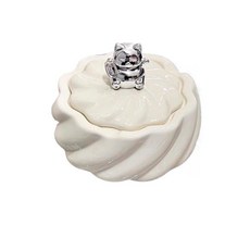 高級黑招財貓陶瓷煙灰缸帶蓋密封防異味桌面擺件，精緻陶瓷材質，有效阻隔煙味，保持桌面清潔, 白色招財貓, 1個