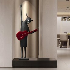 추상 기타 형상 예술 조각 장식품 미니멀리스트 조명 고급 거실 입구 벽 캐비닛 창의적 공예품, 1개, 옐로우 기타 중대형 1.5m