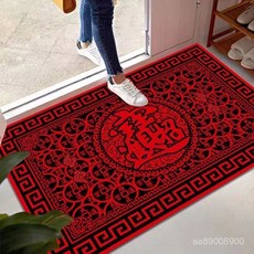 紅色喜慶家用門裏門外吸水地墊入戶防滑腳墊可定製, 1個, 花開富貴60*90厘米【臥室門口】