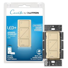 루트론 카세타 스마트 디머 스위치 LED 150W 단극/3방향 중립 필요 없음 알렉사 홈 링 PD-6WCL-WH 화이트와 함께 작동합니다, Ivory, 1 Pack, Smart Dimmer