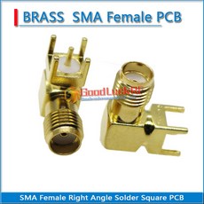 SMA 암 잭 90 도 직각 솔더 사각 PCB 마운트 플러그 황동 금도금 RF 커넥터