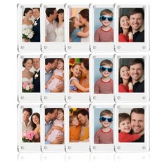 Natuvee 아크릴 자석 액자 미니 5.1x7.6cm(2x3인치) 울트라 클리어 소형 폴라로이드 자석 프레임 냉장고용 자외선 차단 인스탁스 미니 냉장고 사진 프레임 사진, 15팩