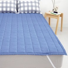 바숨 고정밴드 시어서커 여름 침대패드 매트리스 이불패드, 블루