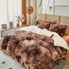 럭셔리 인조 모피 덥수룩한 푹신한 이불 세트 킹 사이즈 혼합 블랙과 화이트 롱 헤어 3피스 플러시 플란넬 셰르파 백킹 리버서블 소프트 마이크로파이버 침구 겨울용으로 매우 따뜻합니