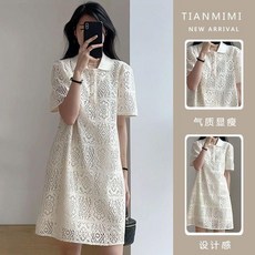 2026新款夏季法式設計感鏤空溫柔甜美方領通勤顯瘦小香風連衣裙女 副廠商品, 米白色