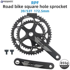 PROWHEEL 130BCD 크랭크 셋 도로 자전거 사각 구멍 더블 스프로킷 170/172.5mm 53/39T 브래킷 레이싱 자전, 01 172.5mm Version 2