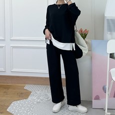 여성 빅사이즈 오버핏 데일리세트 와이드팬츠 루즈핏 체형커버 꾸안꾸룩