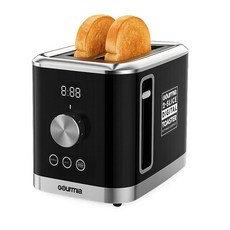 Gourmia 슬라이스 토스터 2개 - 베이글 및 해동 모드가 있는 6가지 브라우닝 레벨 원터치 토스팅 탈착식 부스러기 트레이 엑스트라 와이드 슬롯 컴팩트한 디자인 블