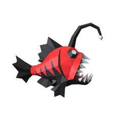 심해어 아귀 랜턴 피쉬 물고기 해양 생물 동물 모형 50cm 종이 접기 공예 만들기 DIY 키트 페이퍼 토이 크래프트, 레드 블랙, 1개