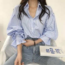 투니스 여성 스트라이프 루즈핏 심플 긴소매 셔츠