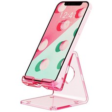 Crpich 아크릴 휴대폰 스탠드 휴대용 홀더 책상용 투명 핑크 폰 Phone16 15 14 13 12 11 Pro Max SE 스위치 안드로이드 스마트폰 패드 태블, [ 839890 ] Crpich 아크릴 휴대폰 스탠드,