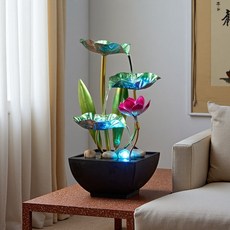 家用小型噴泉 鐵藝荷葉蓮花流水噴泉 桌面水景裝飾, 桌面噴泉【蓮花】