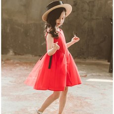 女童無袖蝴蝶結網紗公主裙