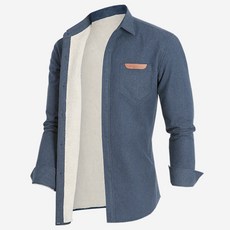 OVER NINE 男士保暖毛皮素色標籤口袋保暖襯衫