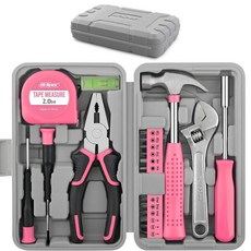 가정 및 사무실 DIY용 하이 스펙 소형 공구 키트 컴팩트 세트 기본 가정용 수리용 25 그린 미니 상자 휴대용 케이스의 스타터 툴킷, 20 Piece, Pink