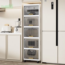 透明收納櫃 多層廚房置物架 臥室床頭櫃 夾縫櫃 塑料衛生間縫隙儲物櫃 櫥櫃 縫隙櫃 窄縫櫃 置物櫃 雜物櫃 層櫃, 透茶丨32面寬,五層, 1個