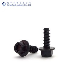 【銳禾】工廠直營 M4x10 梅花孔 鍍黑鋅 100入 六角頭凸緣 鐵板牙 特殊螺絲, 1個