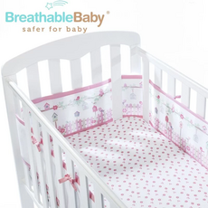 BreathableBaby透氣 小鳥花園圖案 安全舒適 嬰兒床防撞護圍, 粉色