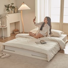 [1만원 즉시할인][방문설치] 크라운퍼니쳐 로우 침대 깔판 매트리스받침대 저상형 침대 프레임 SS 매트제외, 크림화이트