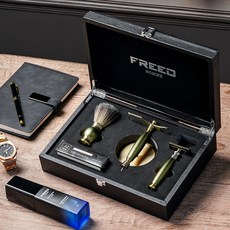 FREED 雙刃式古銅刮鬍刀豪華禮盒四件組 - 大地綠 男士禮品, 1個, 不需刻字
